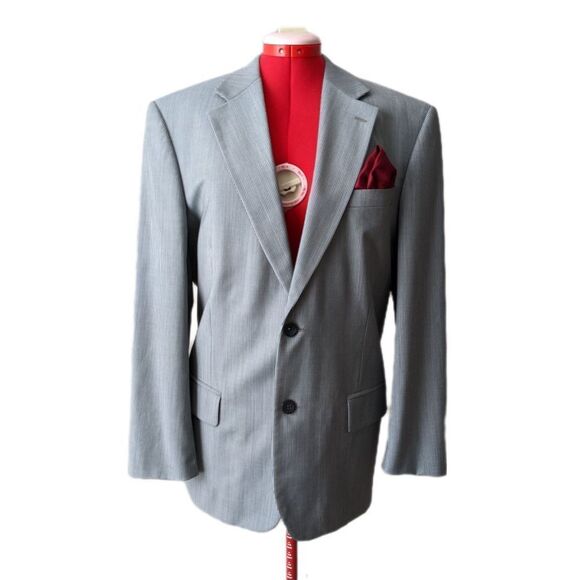 Vintage Bill Blass Gray Striped Sport Jacket Suiting Blazer mens 40 r wool - Picture 1 of 7